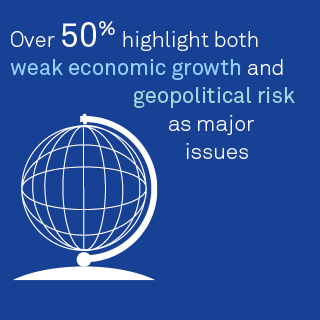 Over 50% highlight both weak economic growth and geopolitical risk as major issues