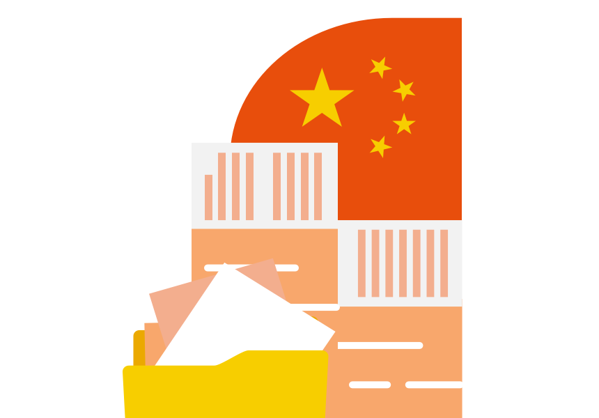 Bandera nacional de China y edificios