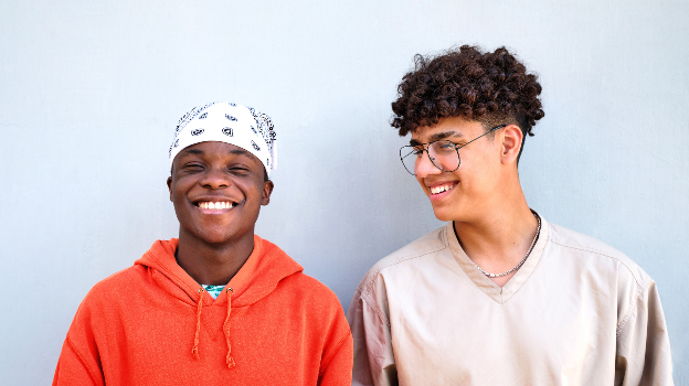 Two friends laughing