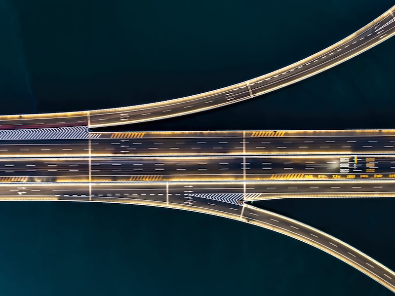 aerial view of a multi-lane highway