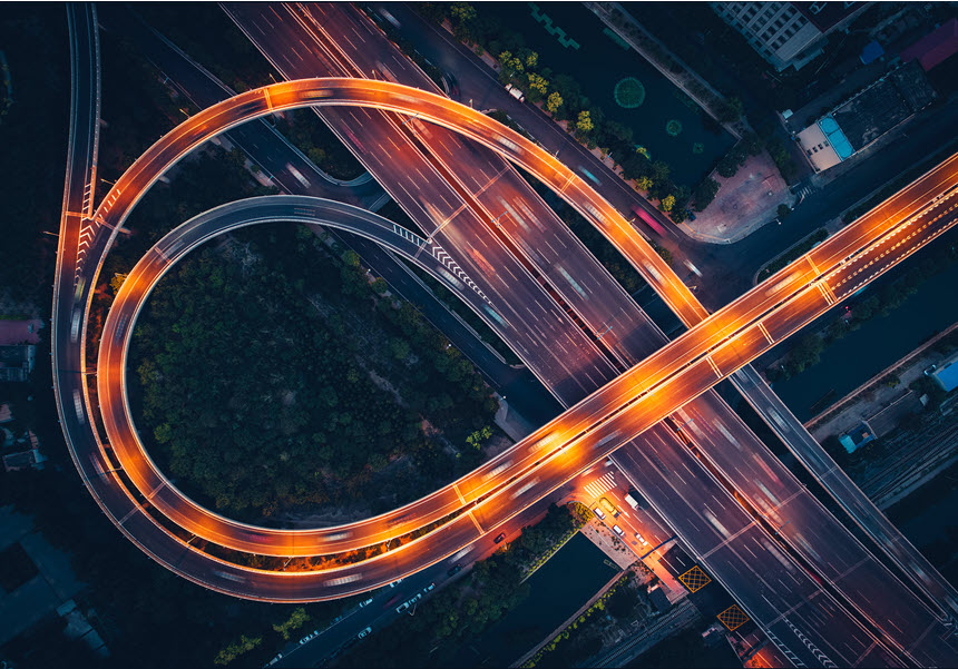 Highway offramp at night