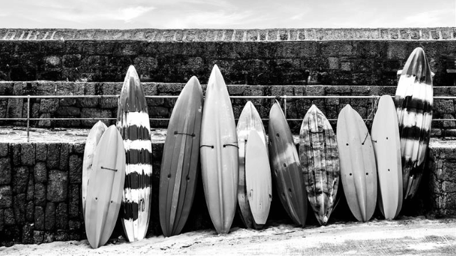 multiple styles of surfboards