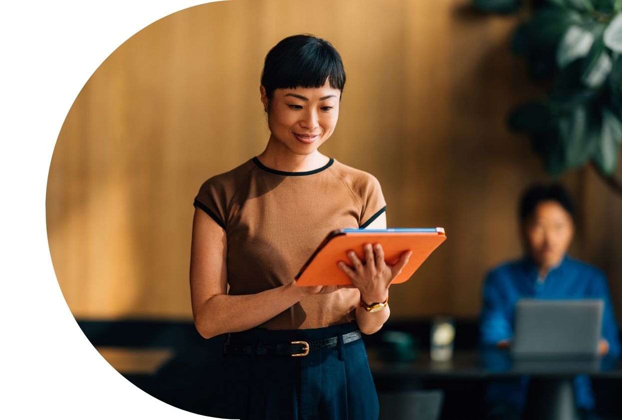 girl with orange ipad