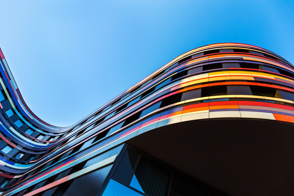 Building exterior with colourful panels
