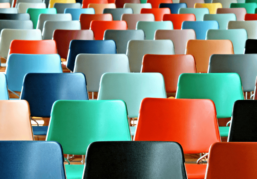 : Rows of chairs in assorted colours