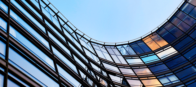 Curved building with glass windows