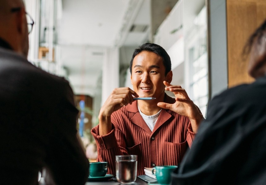 image of person animated in discussion