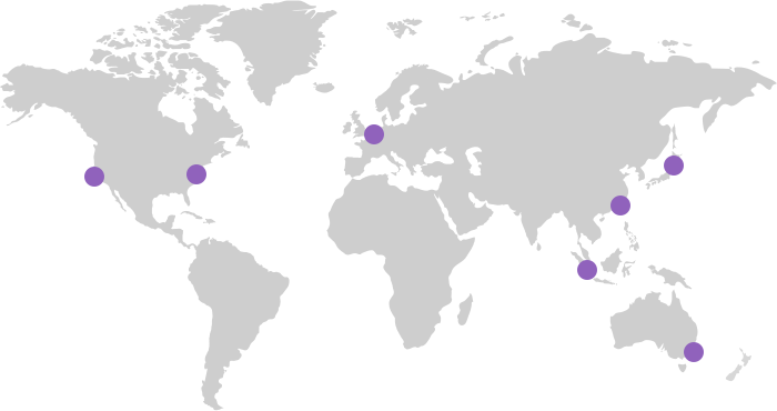 World map with Investment Stewardship global office locations: San Francisco, New York, Amsterdan, London, Singapore, Tokyo, Hong Kong & Sydney