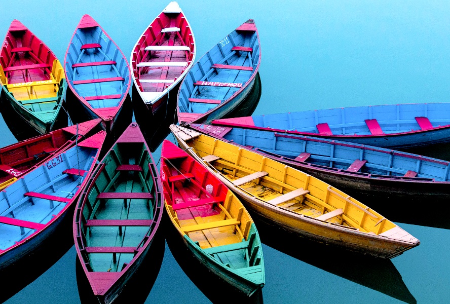 Colorful boats placed in a round