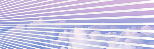 Horizonal lines that start blue and fade into purple with clouds in front of these lines