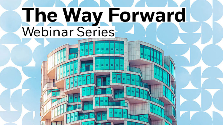 Image of a building with blue windows against the blue background. 