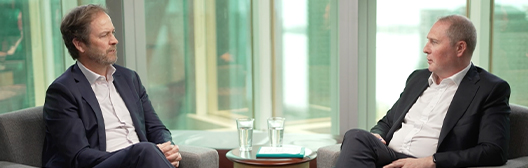 Image of John Wilson, co-CEO, Managing Partner, and Senior Portfolio Manager at Ninepoint, and Ultan Geraghty, co-Head of Aladdin Client Engagement for the Americas talking 