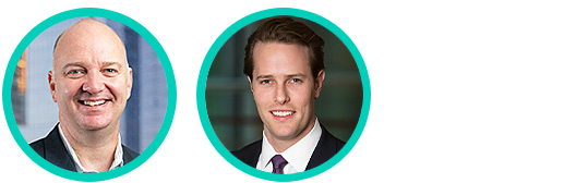 Headshots of Tarek Chouman, Global Head of the Aladdin Client Business, and Mark O’Hare, Vice Chairman for BlackRock side by side inside of a white circle with a blue outline