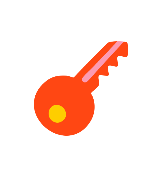 Simple icon of a key in red and yellow