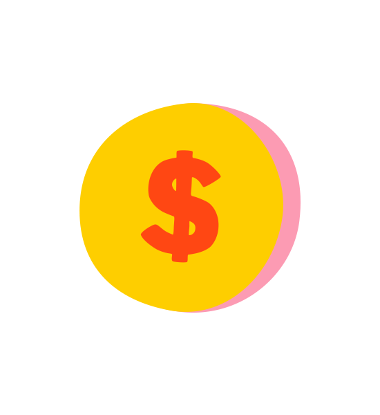 Coin with dollar sign in yellow and red