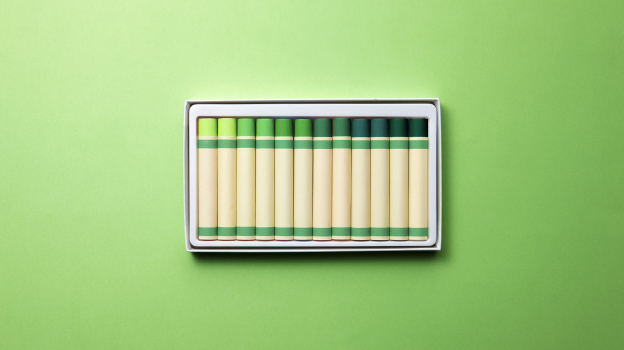 box of green crayons