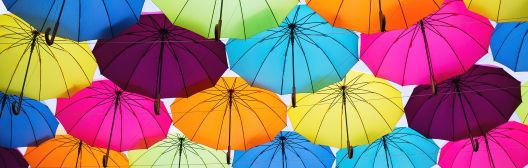 Image of multiple colored umbrellas