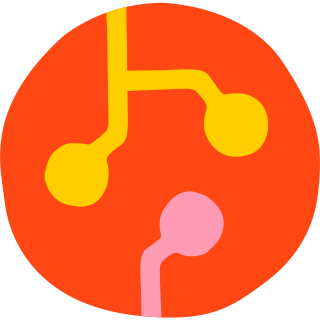 Two points branching into a circle showing a process.