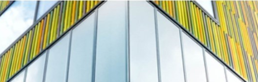 Modern building facade with colorful vertical panels