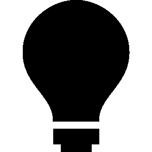 An illustration of a lightbulb in black. 