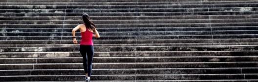 Woman running on stairs