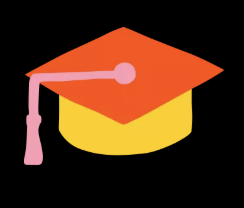 Yellow and red graduation cap with a pink tassle.