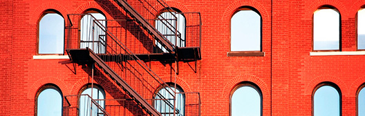 Red building with staircase