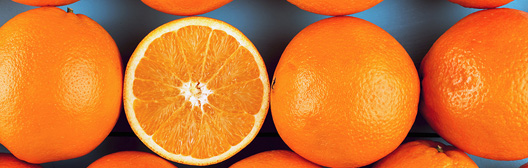 many oranges, one cut
