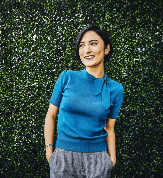 woman wearing a blue shirt representing generation x
