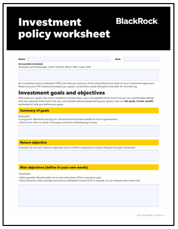 Investment policy worksheet