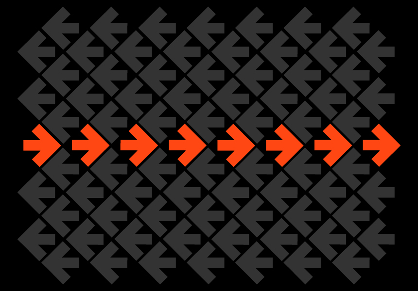 A series of orange arrows moving right against a dark patterned background, symbolizing momentum, growth, and forward progress for BlackRock’s LifePath® Target Date Fund Platform