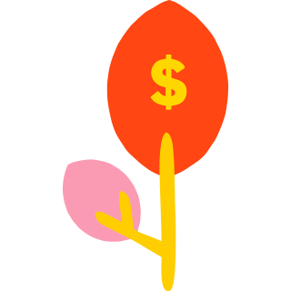 A vibrant leaf features a prominent dollar sign, surrounded by a blooming pink flower, representing financial growth.
