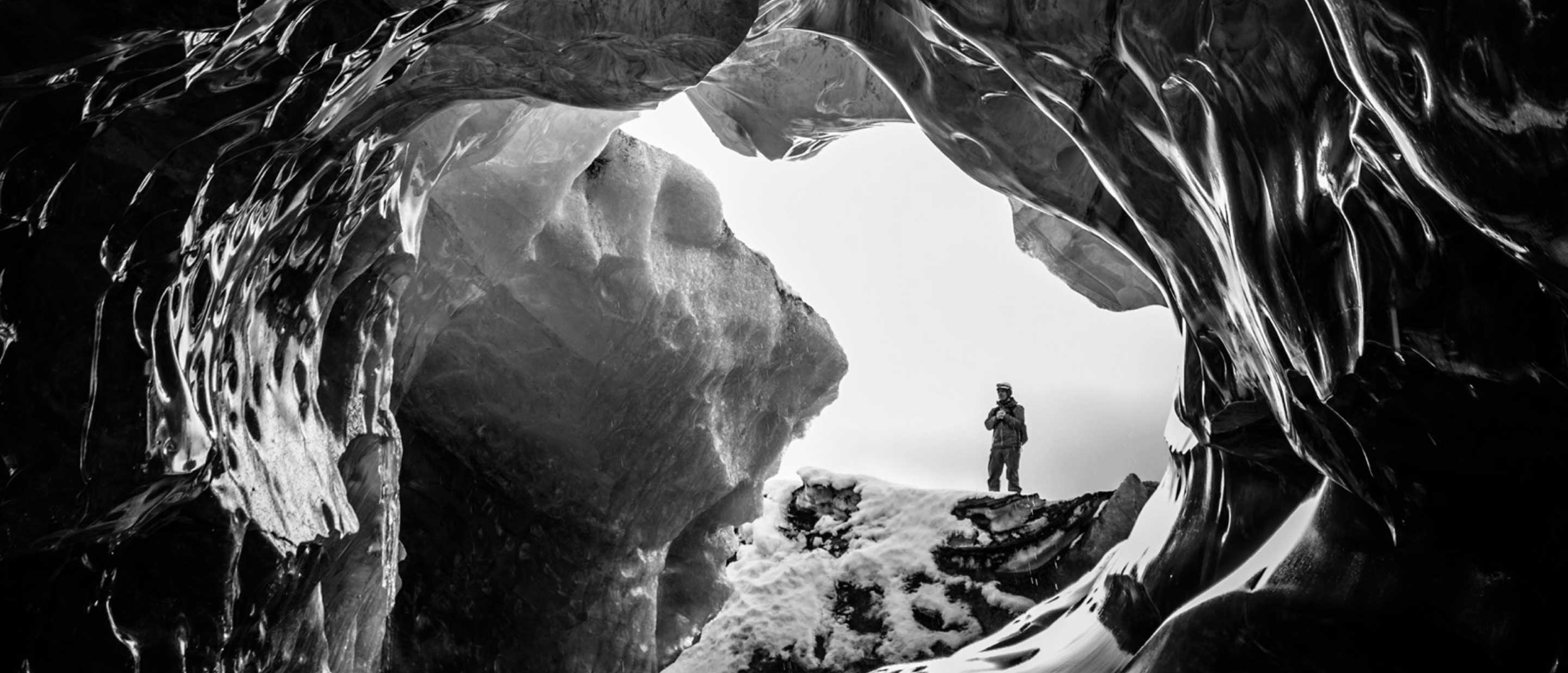 man in ice cave.