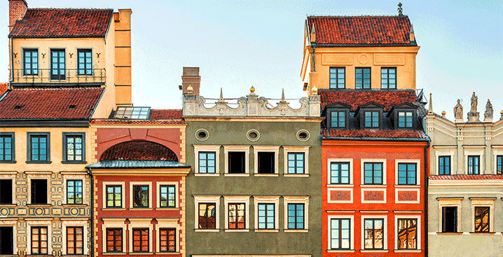 Image of town houses in the old town of Poland, Warsaw