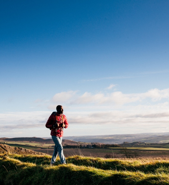 Running in green fields, open space