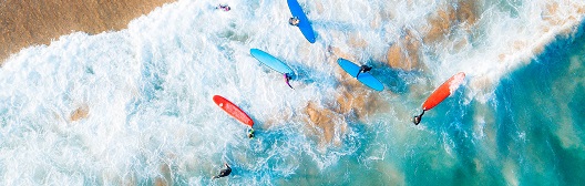 Surfers surfing near a beach