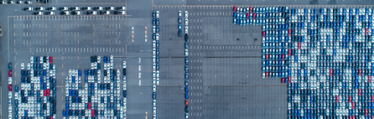 An aerial view of a parking lot