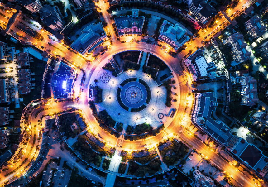 Traffic circle at night