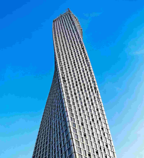 Twisted tall glass building