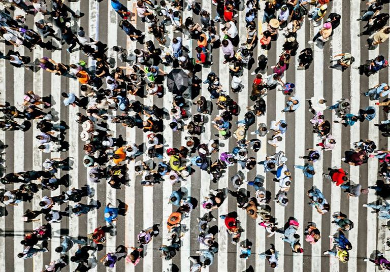 Crowded city cross walk