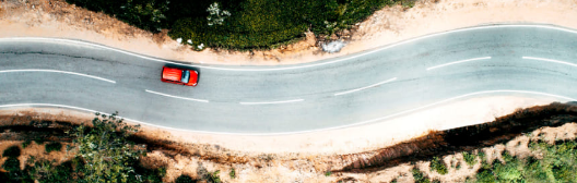Car on dirt road driving through greenery