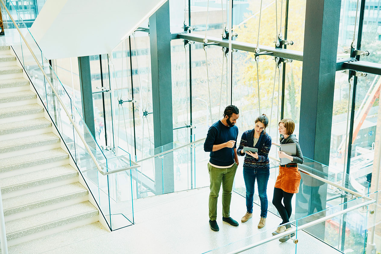 Image of glass office buildings.