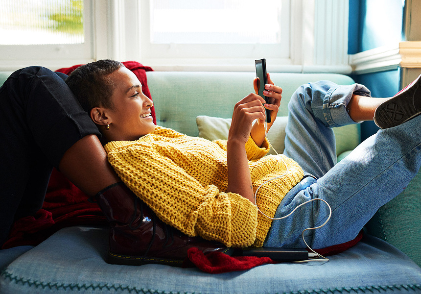Woman looking at her phone.