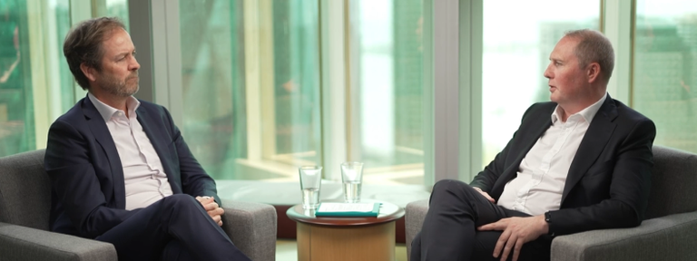 Image of John Wilson, co-CEO, Managing Partner, and Senior Portfolio Manager at Ninepoint, and Ultan Geraghty, co-Head of Aladdin Client Engagement for the Americas talking 