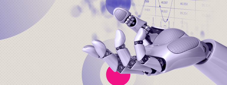 Image of a robotic hand with a line graph in the background