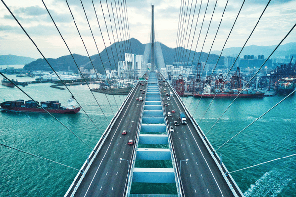 Able bridge spanning over water