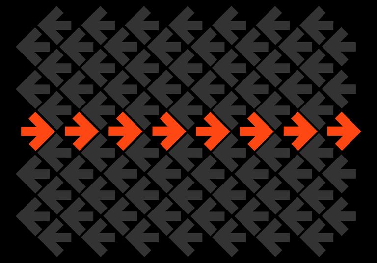 A series of orange arrows moving right against a dark patterned background, symbolizing momentum, growth, and forward progress for BlackRock’s LifePath® Target Date Fund Platform