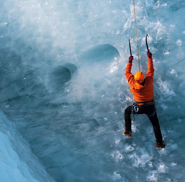 Man climbing an ice wall
