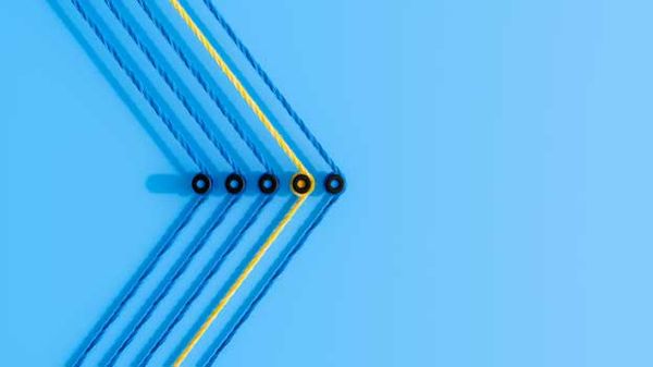 The blue and yellow design represents an innovative approach in analyzing plan features to improve participant outcomes effectively.