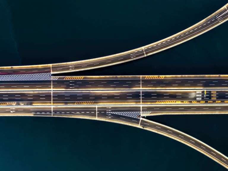 aerial view of a multi-lane highway